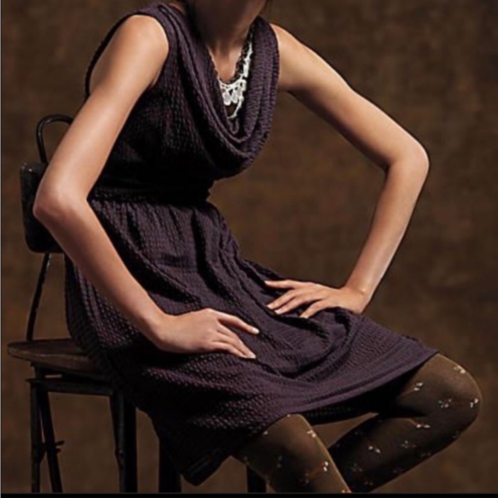 Anthropologie Ric Rac Basketweave Sleeveless Purple Drape Neck Dress Size Small